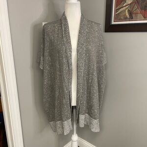 Eileen Fisher Heathered Gray 100% silk short sleeve open cardigan sweater size L